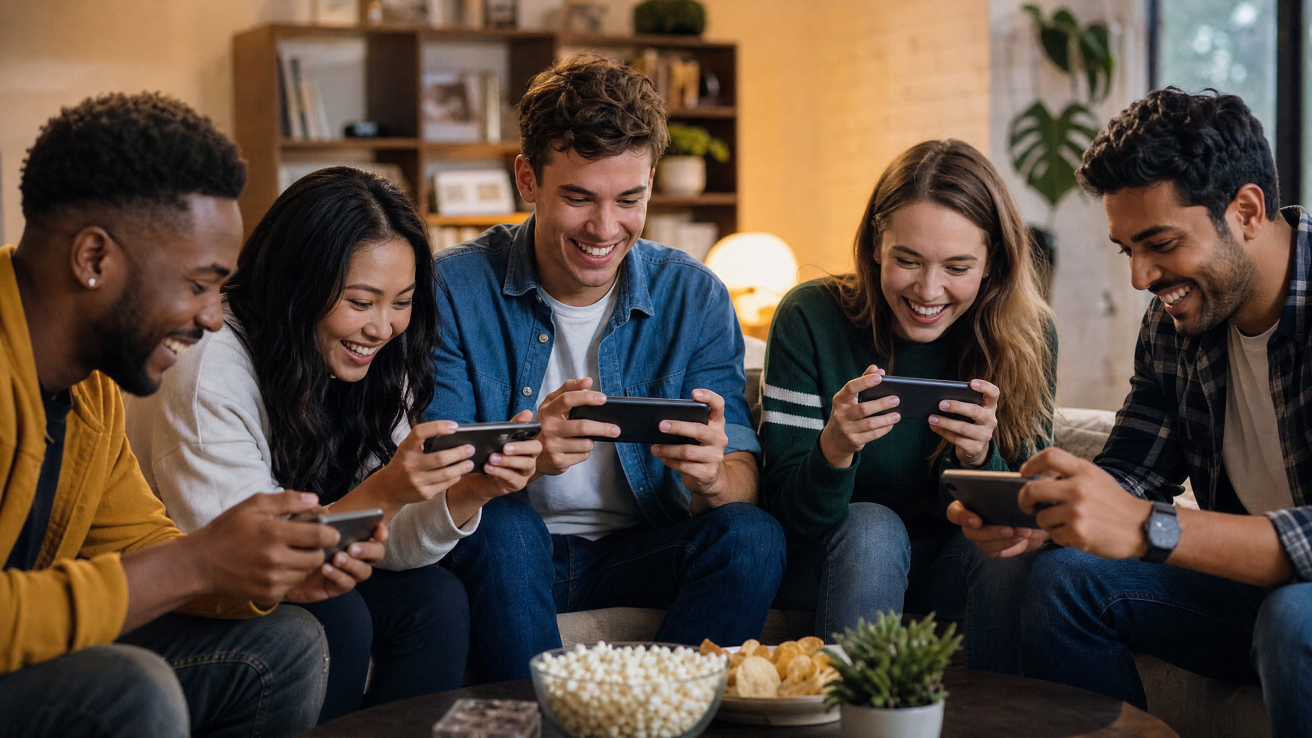 Friends playing social games together